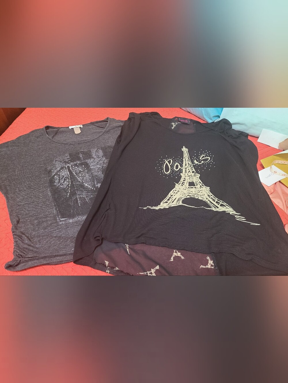 2 Black Eiffel Tower Graphic Tops